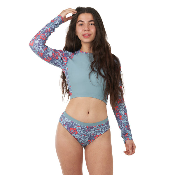 Sitka Long Sleeve Cropped Rashguard — Floral Blue