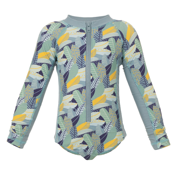 Kaia - Kid's Long Sleeve Swimsuit — Foliage Blue