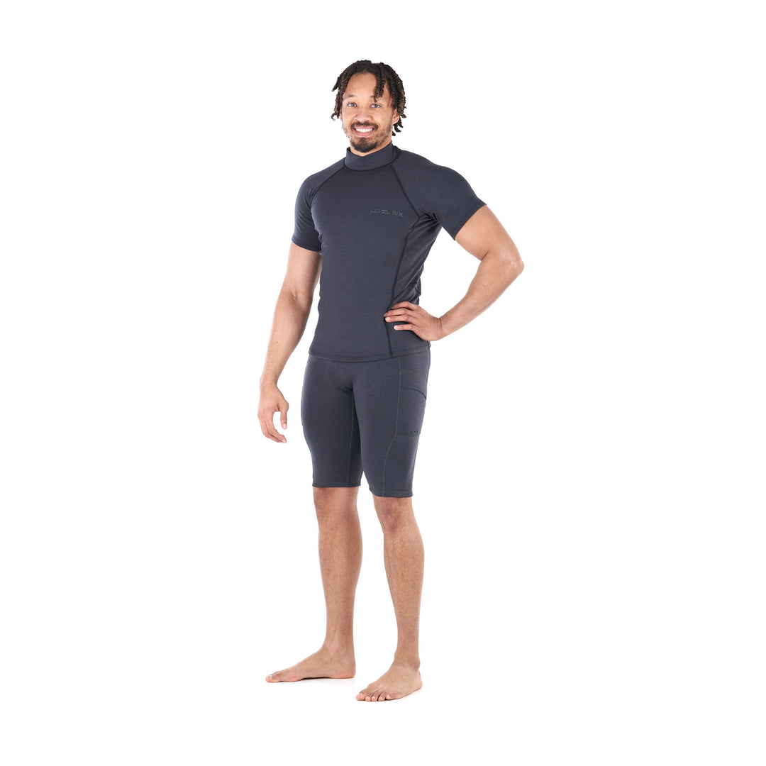 Jericho Short Sleeve Neoprene Top — Black Heather#colour_black-heather