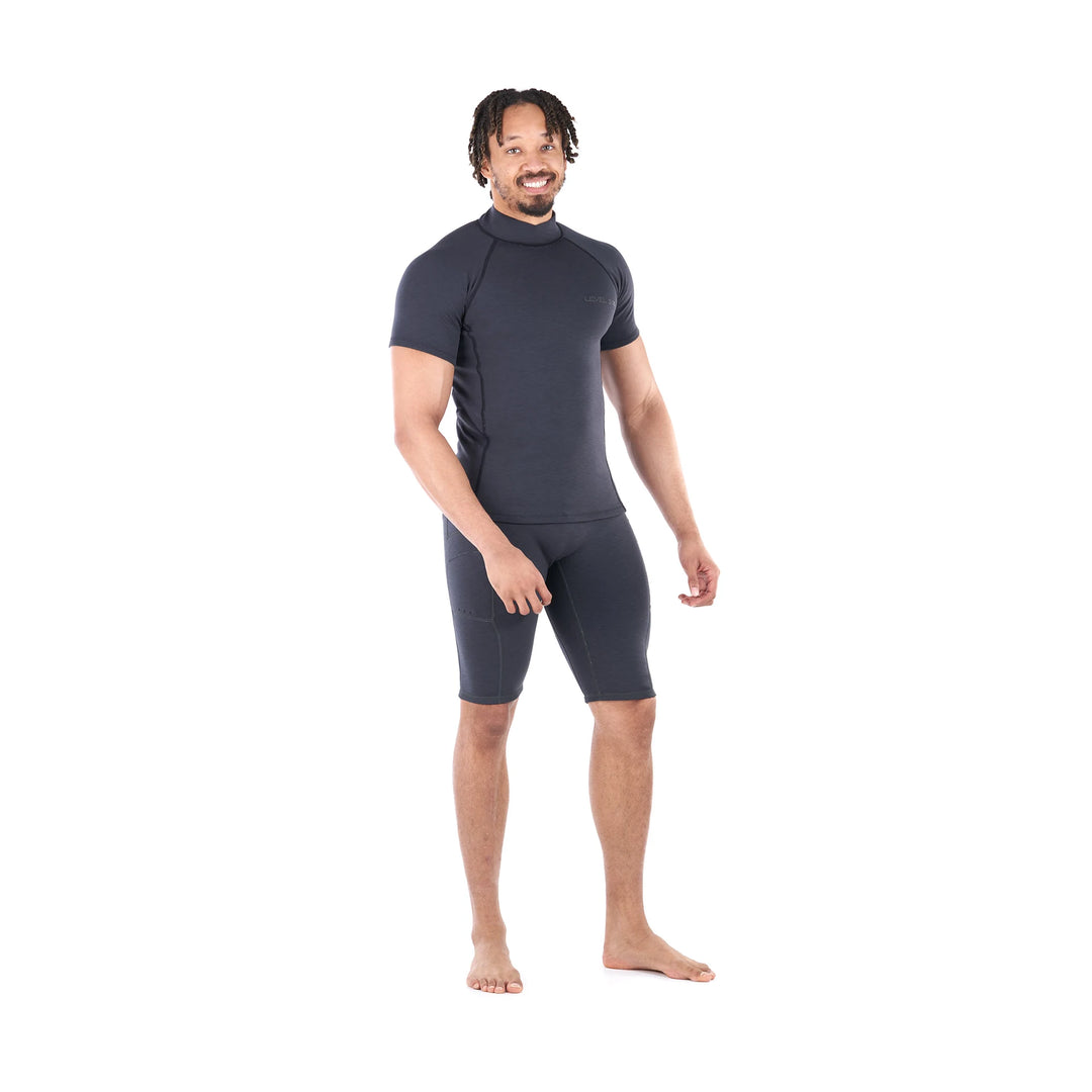 Jericho Short Sleeve Neoprene Top — Black Heather (2)#colour_black-heather