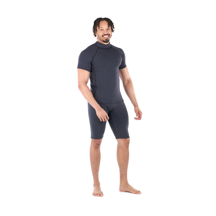 Jericho Short Sleeve Neoprene Top — Black Heather (2)#colour_black-heather