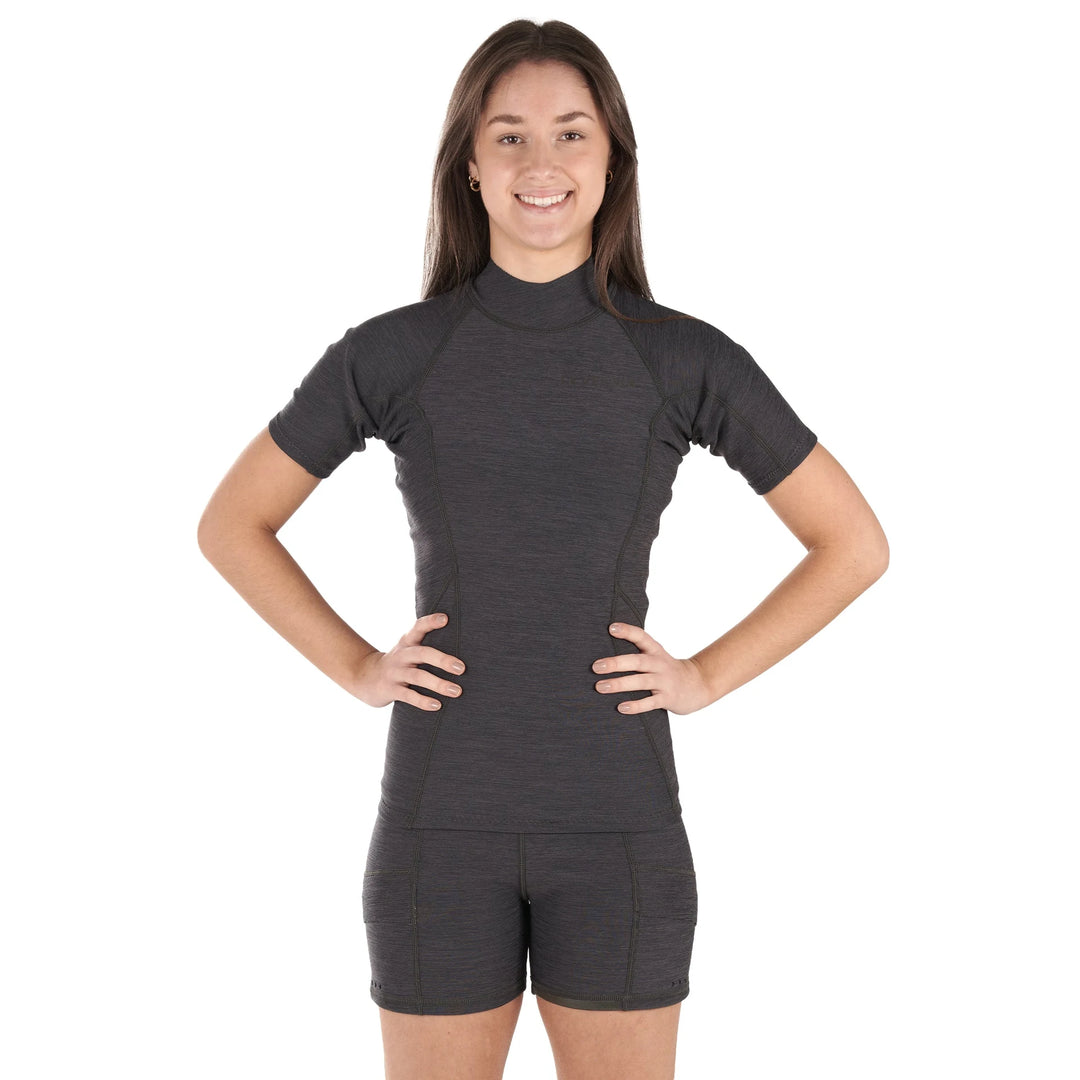 Sombrio Short Sleeve Neoprene Top — Black Heather#colour_black-heather